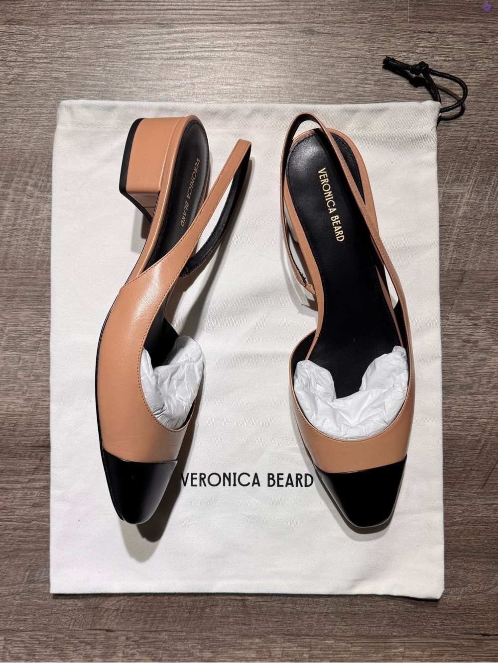 Veronica Beard Two-Tone Slingback Pumps in Tan and Black